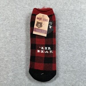 NWT Muk Luks Lil Bear Children's Thermal Socks 10-3 Red Black Plaid 1 Pack